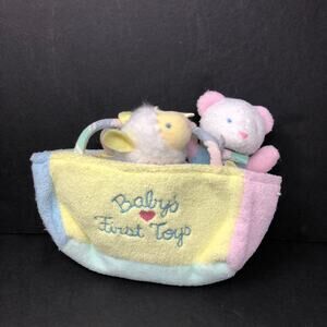 Eden Terry Cloth Basket Baby's First Toys Sheep Teddy Bear Rattle - missing duck